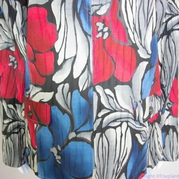 Afred Dunner women's cotton blend floral print zip up blazer jacket, size 16 - Picture 7 of 16